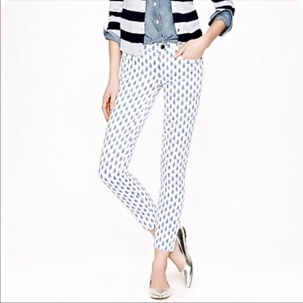 NWOT J Crew Toothpick Jeans White and Blue Pattern